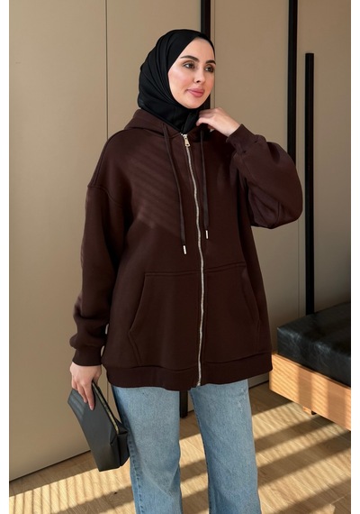 Balenbi Kadın 3 İplik İçi Polarlı Kapüşonlu Tesettür Basic Sweat Hırka 395 Kahvarengi Balenbi Kadın 3 İplik İçi Polarlı Kapüşonlu Tesettür Basic Sweat Hırka 395 Kahvarengi