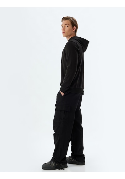 Koton Kapşonlu Sweatshirt Basic Uzun Kollu Pamuklu Siyah 5wam70037mk Siyah