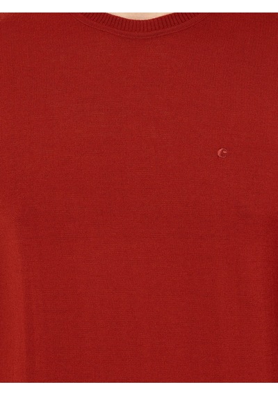 Cacharel Koyu Kiremit Slim Fit Bisiklet Yaka Basic Triko Kazak Kırmızı
