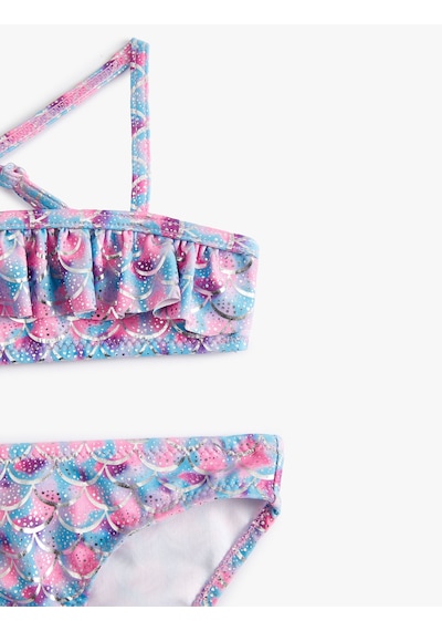 Koton Bikini Takımı Fırfırlı İnce Askılı Pembe Desenli 4skg00001mm Pembe