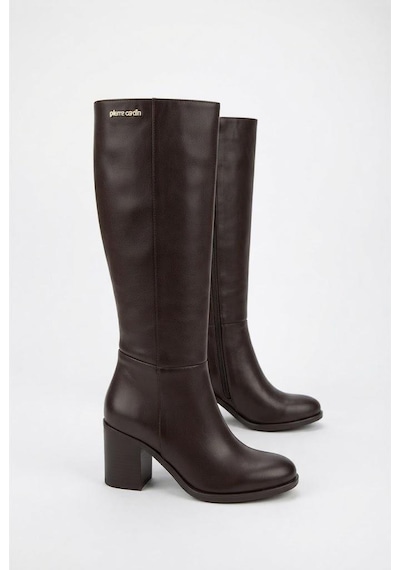 Pierre Cardin 56087 Rahat Şık Kalın Topuklu Kaymaz Taban Kadın Çizme Kahve