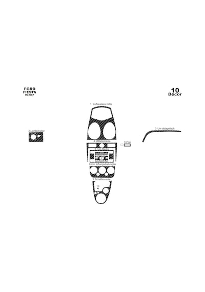 Ford Fiesta Torpido Kaplama 2005-2010 10 Parça Karbon