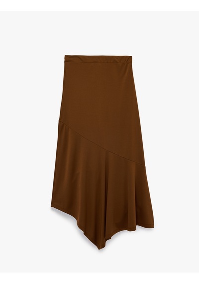 Koton Slim Fit Asimetrik Midi Etek Kahverengi 7wak10213ek Kahve
