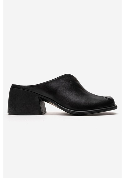 Luvishoes Ardent Siyah Cilt Hakiki Deri Önü Kapalı Kadın Kalın Topuklu Terlik
