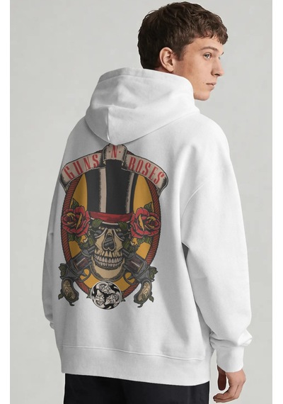 Sevbano Guns N' Roses Rock Metal Müzik Grubu Sırt Baskılı Unisex Oversize beyaz
