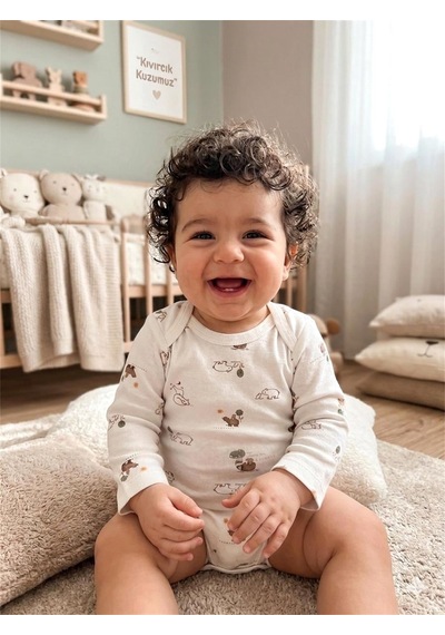 Tiffany Baby & Kids Tiffany Bebek Bear Brother Theme Uzun Kollu Zıbın Ekru 13011