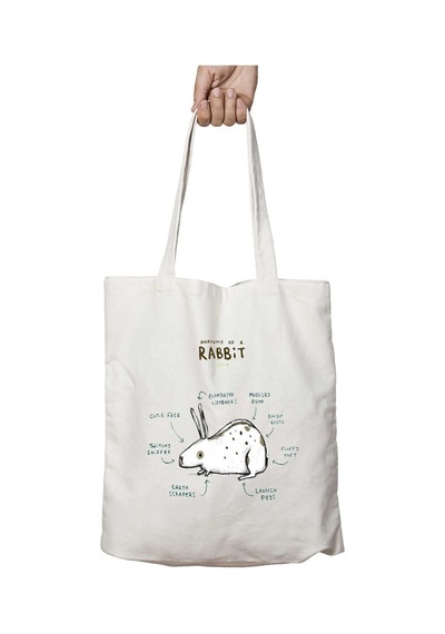 Art Hediye Tavşan Anatomisi Anatomy Of A Rabbit İki Tarafı Kalıcı Baskılı Yıkanabilir Çanta Çok Renkli