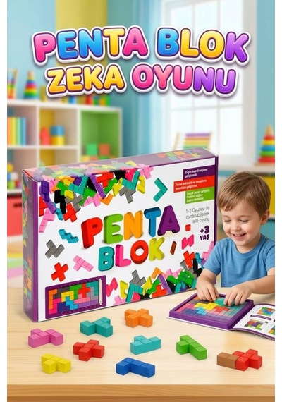 22 Parçalı Renkli 12 Çeşitli Şekilli Penta Bloklu 1-2 Kişilik Zeka Geliştirici Eğitici Oyuncak Seti