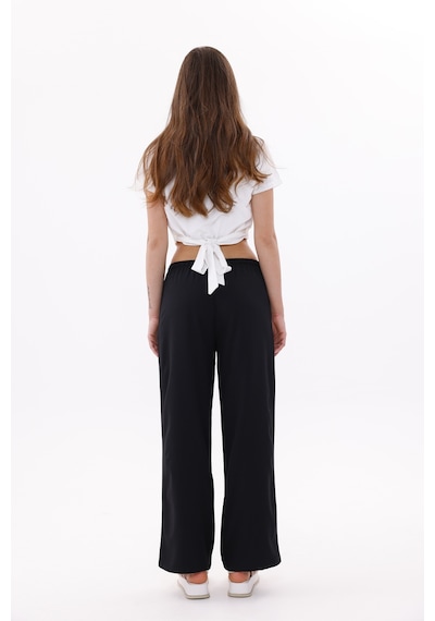 Genius Store Kadın Pantolon Geniş Paça Pamuklu Viskon Cepli Pantolon Beli Lastikli Genişpaça-pantolon Siyah