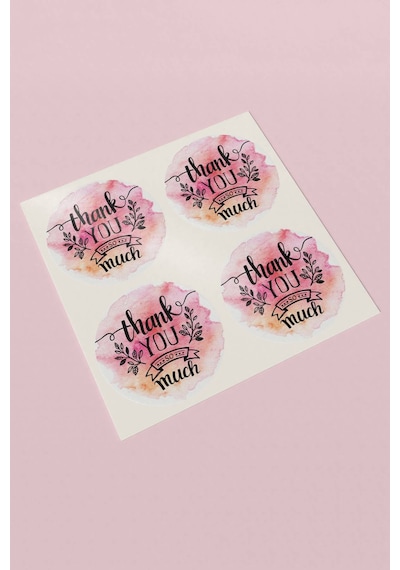 Thank You Çiçek Çelenkli Kargo Paket Sticker Etiketi 3x3cm St2059 Çok Renkli