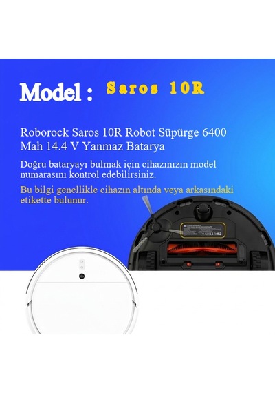 Roborock Saros 10r Robot Süpürge 6400 Mah 14.4 V Yanmaz Batarya  Uyumlu Uzun Ömürlü, Yüksek Performans Pil