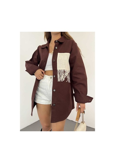 Unika Boutique Gabardin Püskül Detaylı Ceket Kahverengi
