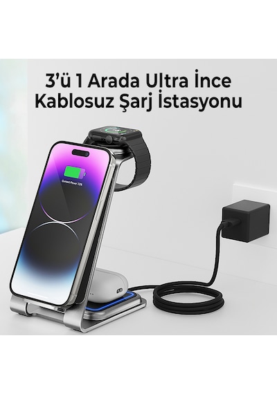 Bix BXMW3 15W 3in1 Ultra İnce Manyetik Kablosuz Şarj Standı
