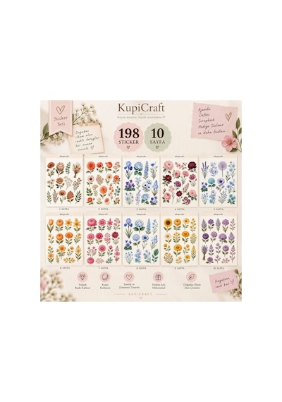 10 Sayfa Çiçek Temalı Sticker Seti Vintage Çiçek Ajanda Scrapbook Journal 0