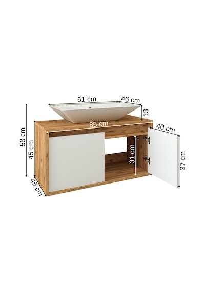Banos Roomart Ayaksız 2 Kapaklı Lavabolu Ahşap-Mat Beyaz Mdf 85 . Beyaz
