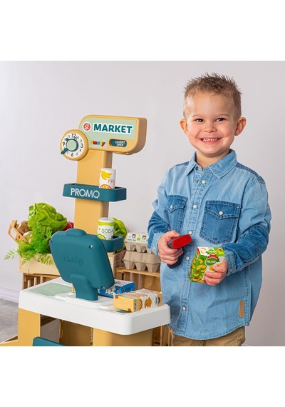 Smoby, 350238, Yazar Kasalı Market, Fonksiyonel, Aksesuarlı, Pilli, Alışveriş Arabalı