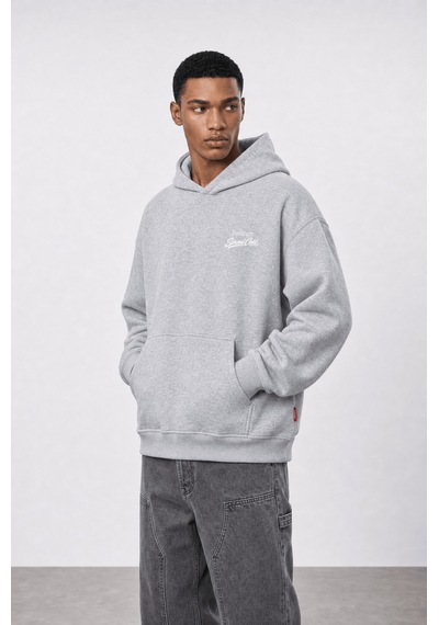 Respire Erkek Served Cold Baskılı Oversize Hoodie Melanj Gri Melanj