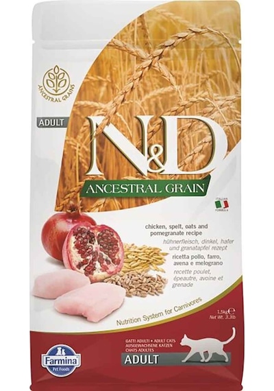 N&D Ancestral Tavuklu ve Narlı Tahıllı Yetişkin Kedi Maması 1500 G