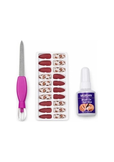 Profesyonel Takma Tırnak Kit Yapıştırıcılı Press On Nail Set Kolay Tak Çıkar Dayanıklı Manikür Aksesuarı,tam Set Takma Tırnak Manikür Kiti Yapıştırıcı Ve Törpülü Hazır Tırnak Seti Ev Kırmızı-beyaz