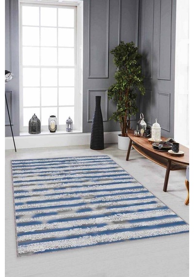 Mavi Spor Kaymaz Tabanlı Makinede Yıkanabilir Halı Fo03n11