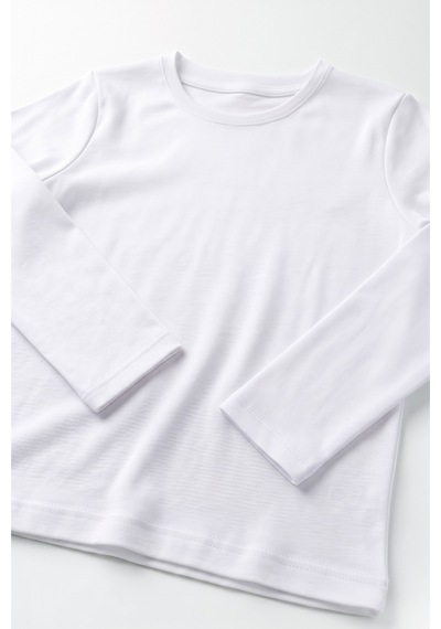 Öts Erkek Çocuk %100 Pamuk T-shirt Uzun Kollu Ribana Günlük Giyim Kombin 7016 Beyaz