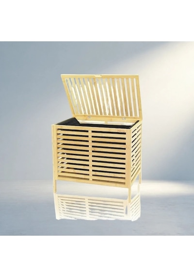 Şık Ahşap Bambu Kirli Çamaşır Sepeti 50x38x55cm Açık Ahşap