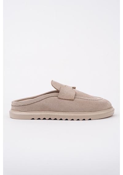 Muggo Vintage Süet Deri Günlük Rahat Önü Kapalı Kadın Loafer Terlik Bej