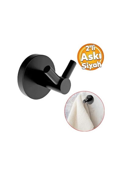 Siyah Renk Metal Sağlam Banyo Lavabo 2'li Askılık Aparat Bornoz Havlu Asma Askı Vidalı Çok Renkli