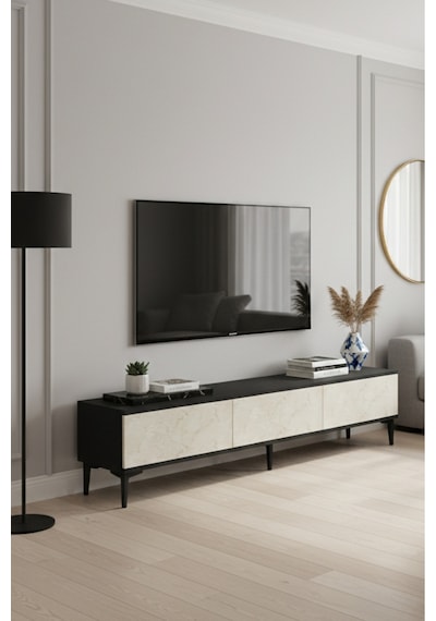 Tsa1899at Aplos Tv Stand, Tv Sehpası Antrasit-traverten 180cm
