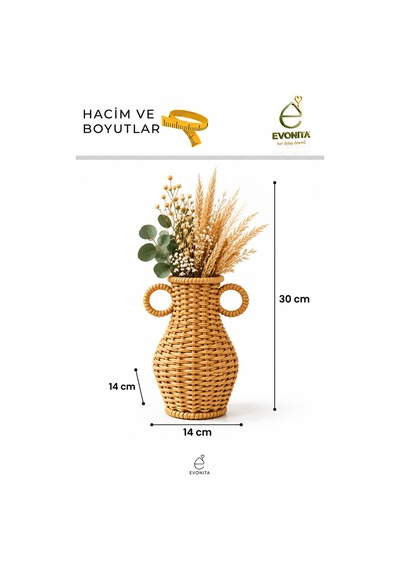 2 Li Hasır Dekoratif Vazo Seti Kulplu Örgü Vazo Kuru Çiçek Pampas Yapay Çiçek İçin Bohem Ev Dekoru Kahverengi