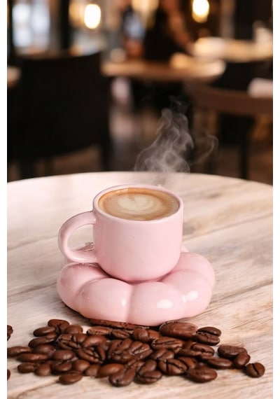 Mithra Life 95 Ml Papatya Şekilli Seramik Pembe Türk Kahvesi Fincan Takımı Mıt1158 Pembe