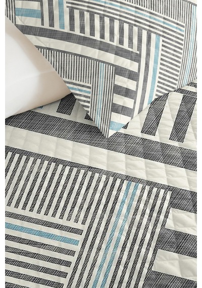 Geometrik Gri Genç Odası Tek Kişilik Pike Takımı-modern Mavi Çizgili 160x220cm Kapitone Yatak Örtüsü Mor