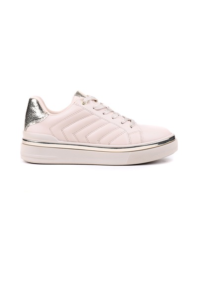 Stato Nova Kapitoneli Gümüş Detaylı Beyaz Kadın Sneaker Bej