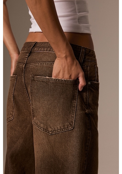 Grımelange Grimelange Lexy Kadın Standart Bel Baggy Balon Jean Kahverengi Pantolon