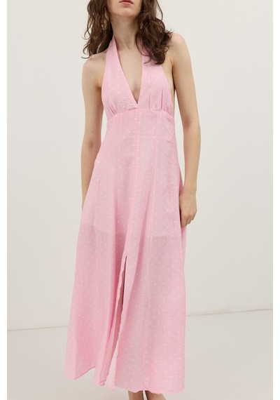 Antioch Halter Yaka Puantiyeli Kadın Elbise Pembe