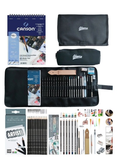 Defter A5 200gr Cretacolor 6'lı Aquarell-dereceli Cepli Siyah Kalemlik 24 Bölmeli + Kalem Kutusu Set