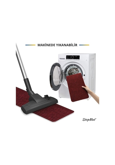 Kare Kaymaz Tabanlı Ve Yıkanabilir Merdiven Basamak Halısı - Bordo / Adet Olarak Satılır Null
