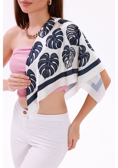 Tarzını Seç Monstera Yaprakları Model Fular Bandana Şal Estascarf 70x70 Cm