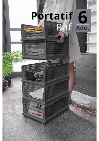 Ayrex 6 Lı Kayar Raf Organizer Gri Dolap İçi Kıyafet Aksesuar Düzenleyici 45x35 Cm Mıt1264 Genel