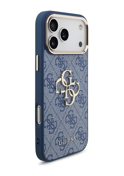 Apple Uyumlu iPhone 18 Pro Max Kılıf Guess Lisanslı Gold Metal Kamera Çerçeve Metal Büyük 4g Ve Yazı Logolu Mavi