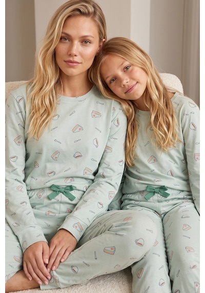 Siyah İnci Pamuklu Likralı Örme Pijama Takım 26241182 Yeşil