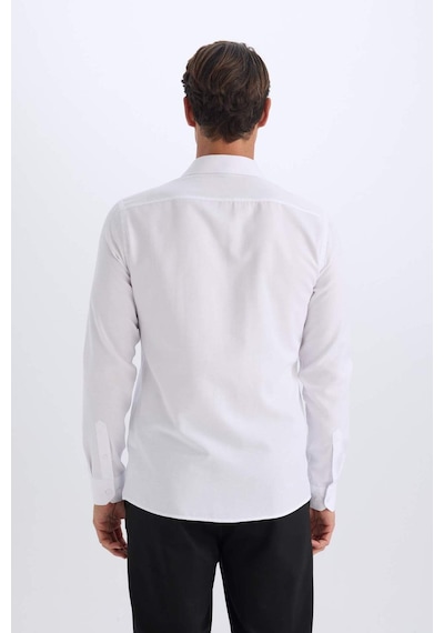 DeFacto Slim Fit Dar Kesim Polo Yaka Kolay Ütülenen Oxford Basic Düz Uzun Kollu Gömlek R4340AZ25SPWT36