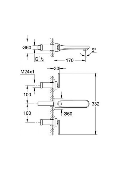 Grohe Veris 3 Delikli Duvardan Lavabo Bataryası 20181000