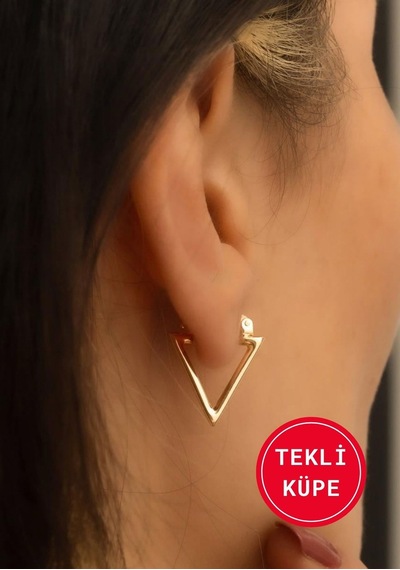 14 Ayar Altın Üçgen Tekli Küpe Sarı Altın