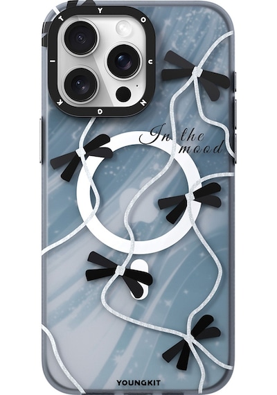 Apple Uyumlu iPhone 15 Pro Max Kılıf Magsafe Özellikli Airbagli Çift Katmanlı Youngkit Star&butterfly Serisi Gri