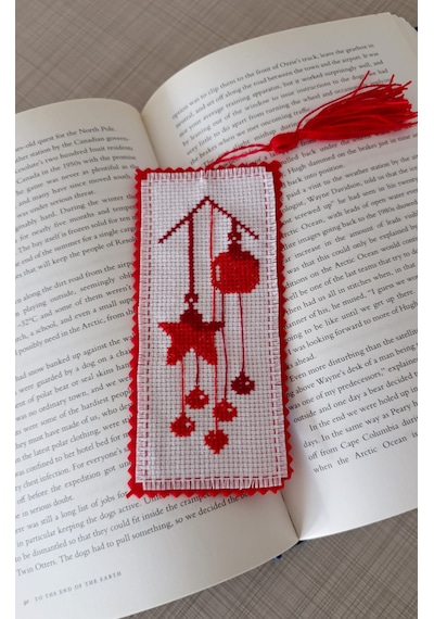 Yılbaşı Temalı Kanaviçe Kitap Ayracı