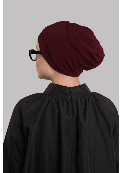 Hürrem Bone Bordo Versa Kuyruklu Pratik Tesettür Bone Sandy Büzgülü 2515 16
