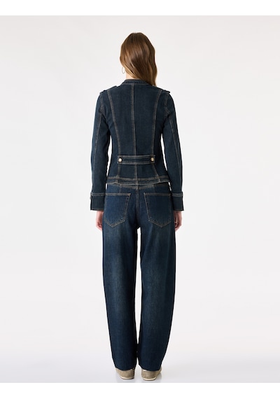 Koton Cepli Omuz Apoletli Pamuklu Düğmeli Dik Yaka Denim Ceket Koyu İndigo 7wal50021md