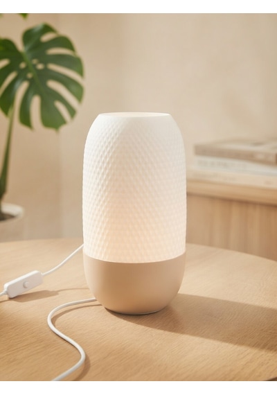 Modern Ribbed Dokulu Gece Lambası - Yumuşak Işık Led Abajur Yatak Başı Dekoratif Lamba Bej-beyaz