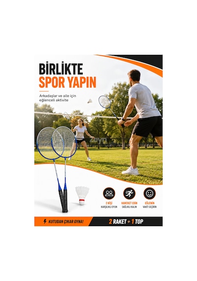 2'li Badminton Seti 2 Raket + 1 Top Başlangıç Ve Eğlence Seti Açık Hava Spor Oyunu